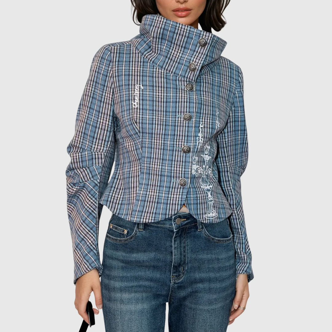 Damen Karierte Blousonjacke mit hohem Kragen und einzigartigen Details Drune