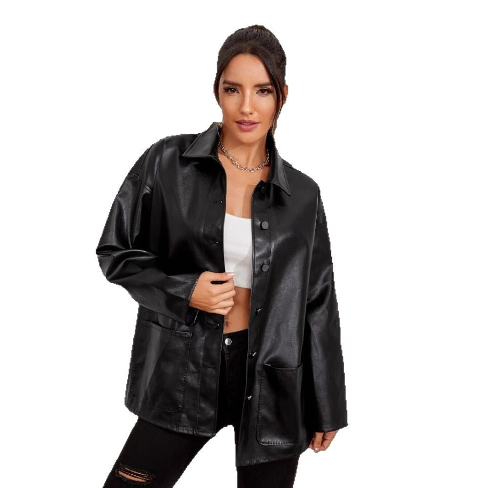 Damen Modische Oversized-Lederjacke Drune