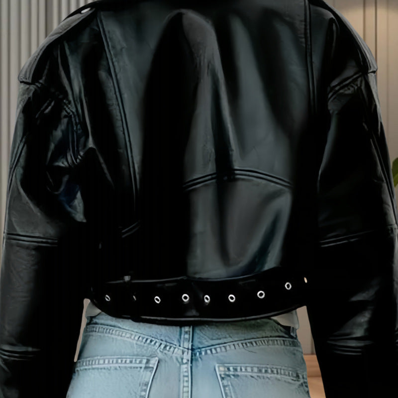 Damen modische Kunstlederjacke im Biker-Stil mit strukturiertem Design Drune