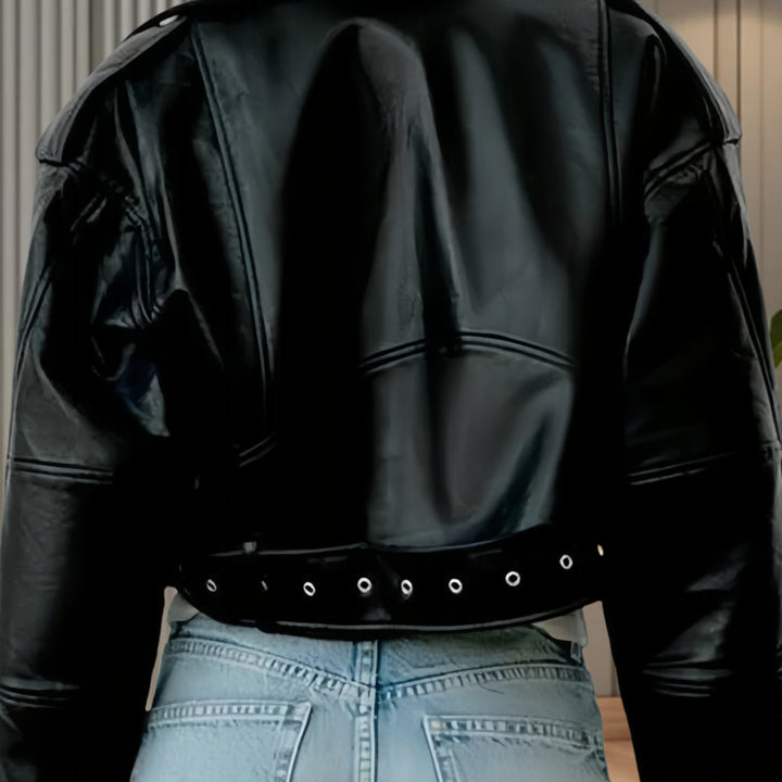 Damen modische Kunstlederjacke im Biker-Stil mit strukturiertem Design Drune