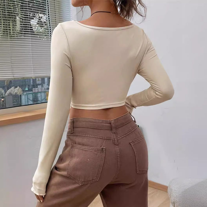 Damen figurbetontes Langarmshirt mit trendy Knotendetail Drune