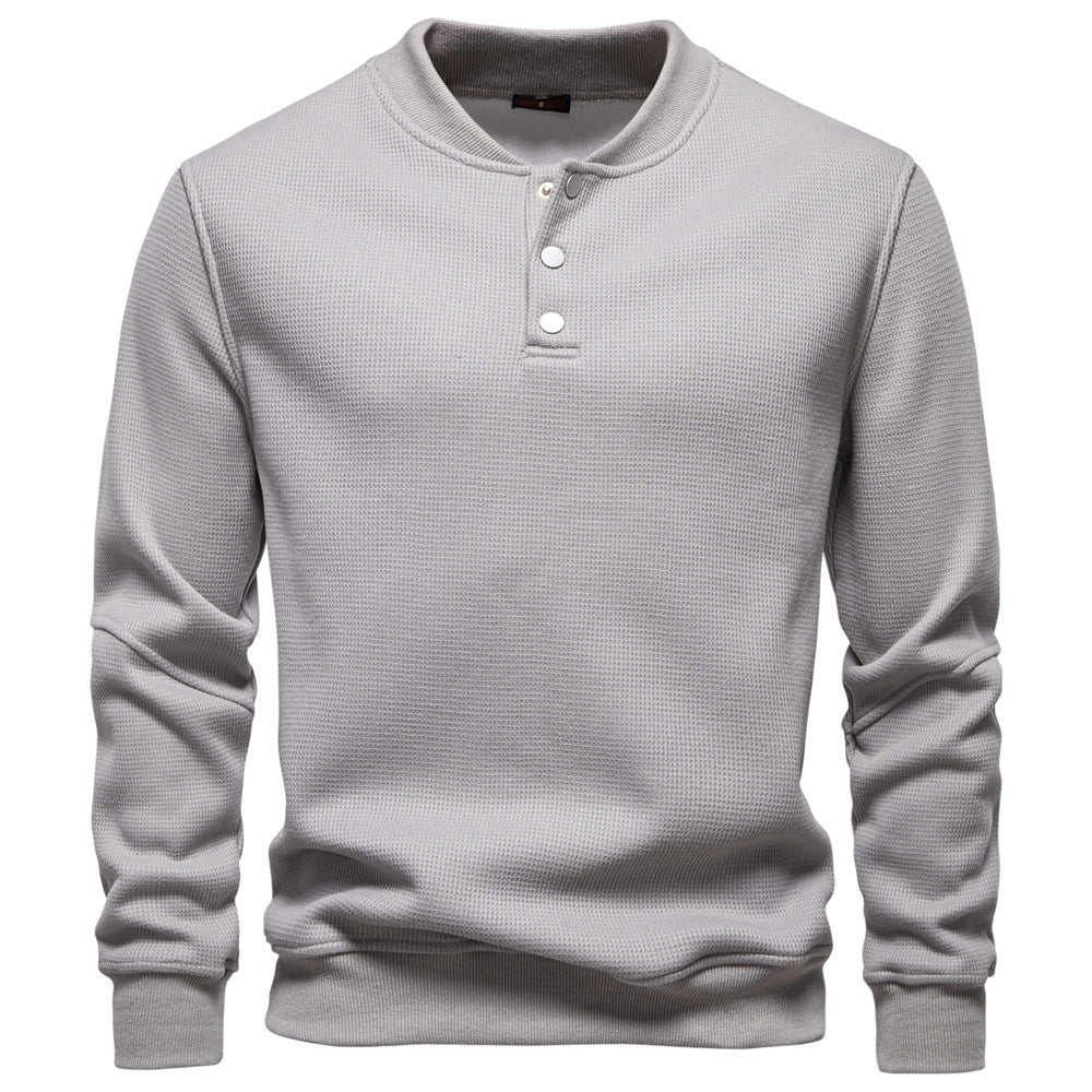 Herren nan Waffelstruktur-Henley-Pullover mit kurzem Druckknopfverschluss und Rippbündchen Drune