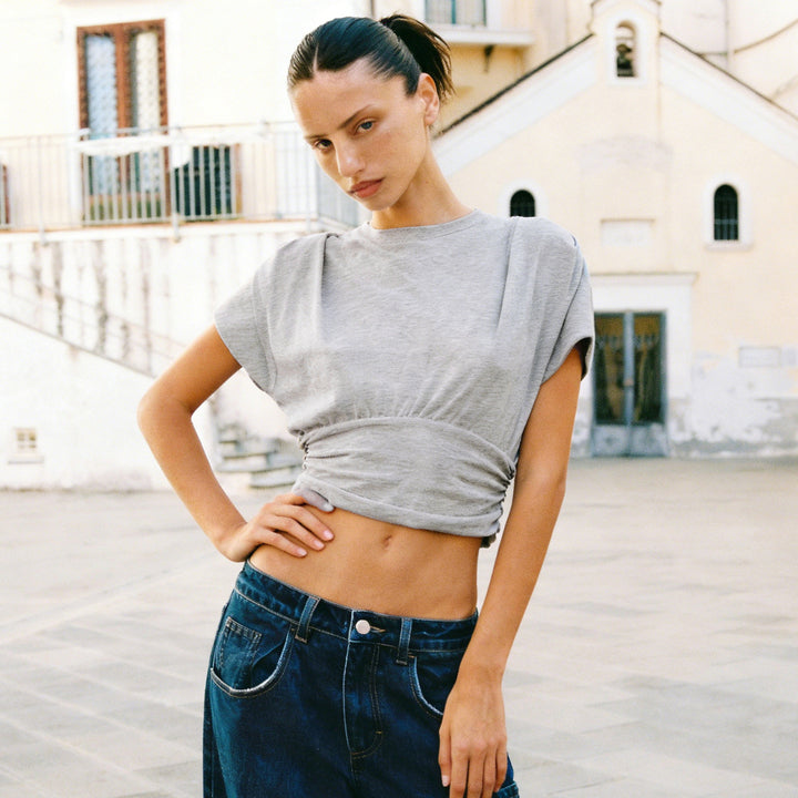 Damen Crop-Top mit modischen Rüschendetails und strukturiertem Design Drune