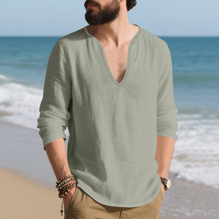 Herren lässiges Langarmshirt mit V-Ausschnitt aus hochwertigem Baumwollmix Drune