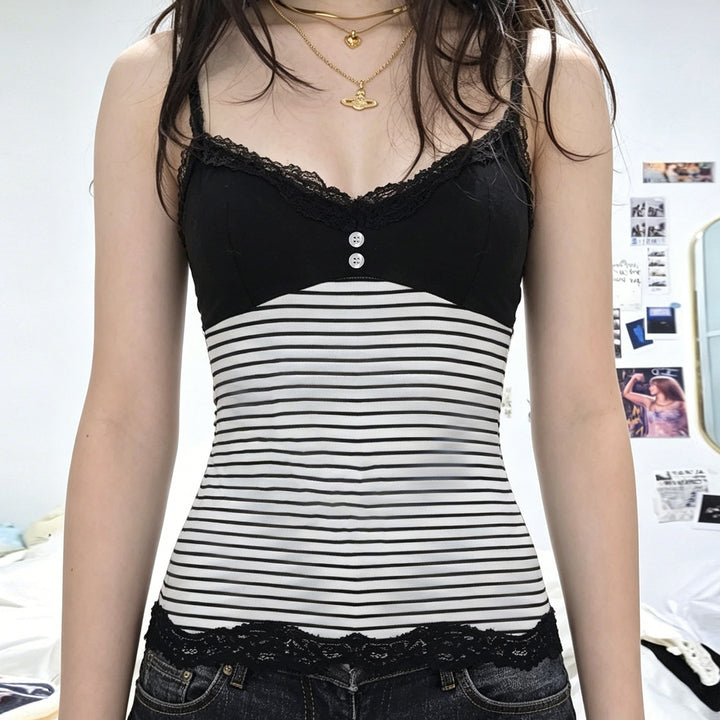 Damen Trägershirt mit dekorativer Spitze und gestreiftem Design Drune