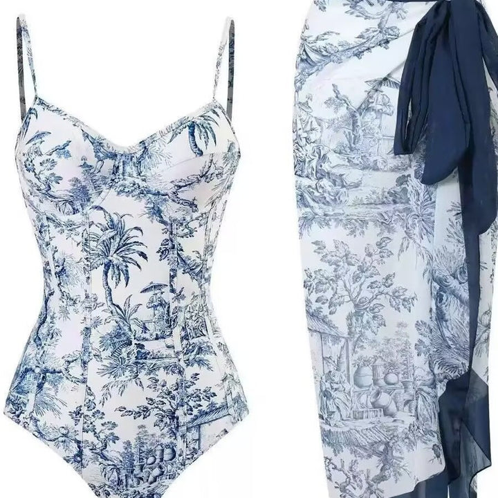 Damen Zweiteiliges Badeanzug-Set mit elegantem Wickelrock und floralem Druck Drune