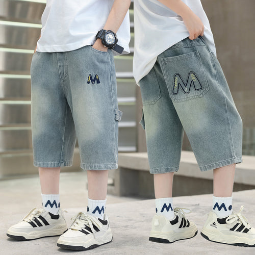 Jungen lässige Denim-Shorts mit originellem Stickmotiv Drune