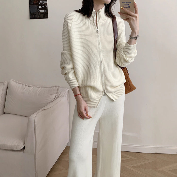 Damen Strickjacke mit hohem Kragen und durchgehendem Reißverschluss Drune