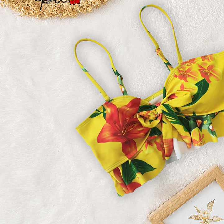 Damen Bikini-Set mit floralem Oberteil und lässigem Maxi-Rock Drune