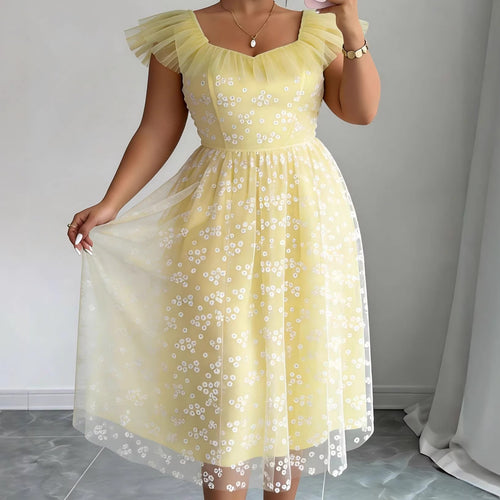 Damen festliches Blütenkleid mit voluminösen Tüllärmeln Drune