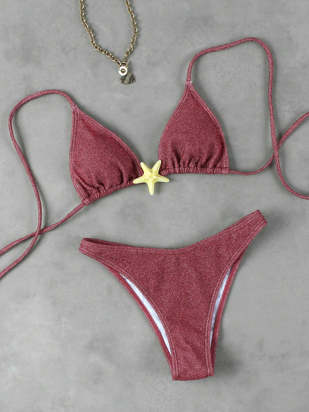 Damen Triangel-Bikini mit funkelndem Glitzereffekt und charmantem Stern-Detail Drune