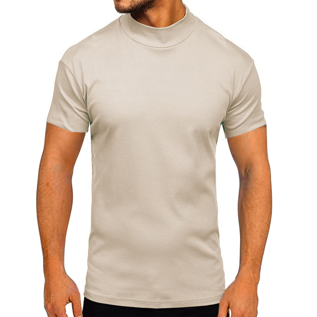 Herren modernes Kurzarm-T-Shirt mit stehendem Kragen und strukturiertem Design Drune