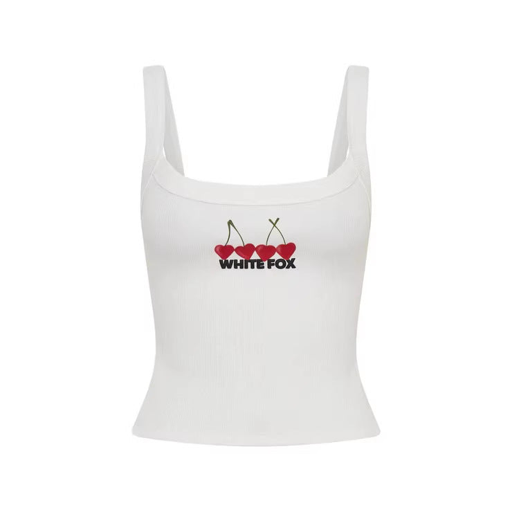 Damen Crop-Top mit Kirschstickerei und elastischem Baumwollmaterial Drune