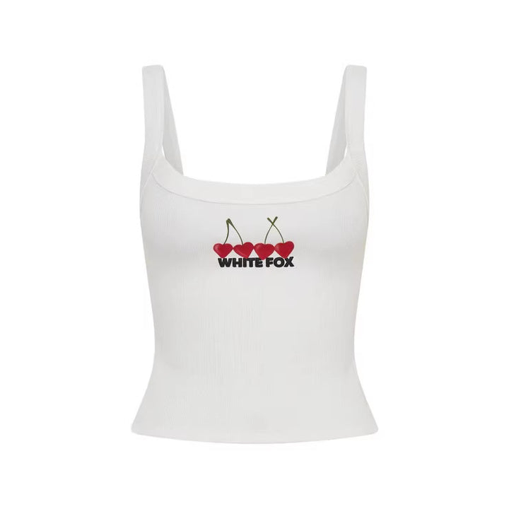 Damen Crop-Top mit Kirschstickerei und elastischem Baumwollmaterial Drune