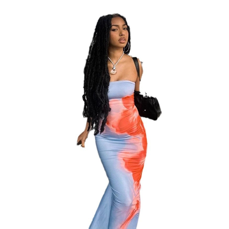 Damen Figurbetontes Langarmkleid mit modernem Farbverlauf und schmalem Schnitt Drune