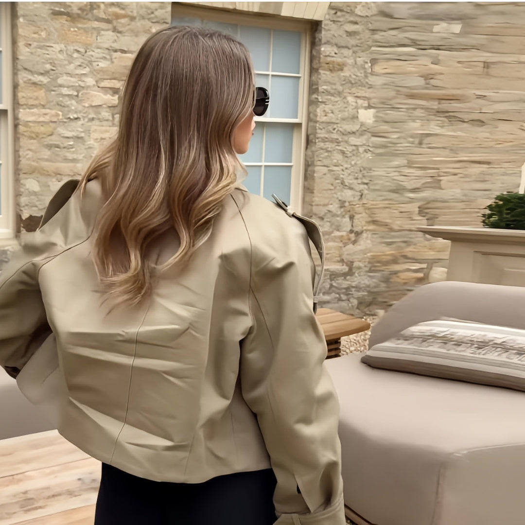 Damen modische Kunstlederjacke mit lässigem Schnitt und eleganten Details Drune