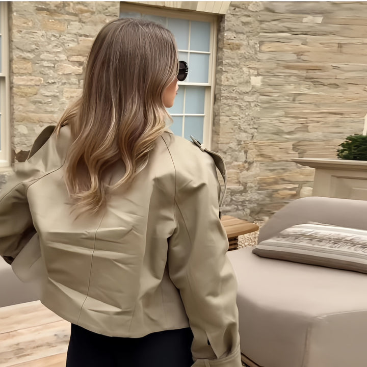 Damen modische Kunstlederjacke mit lässigem Schnitt und eleganten Details Drune