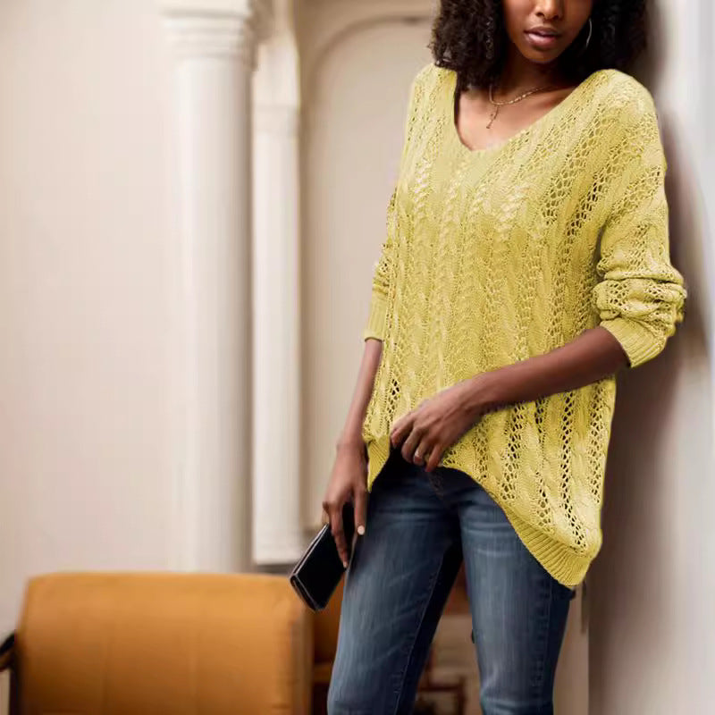 Damen Strickpullover mit luftiger Häkeloptik und weitem Schnitt Drune