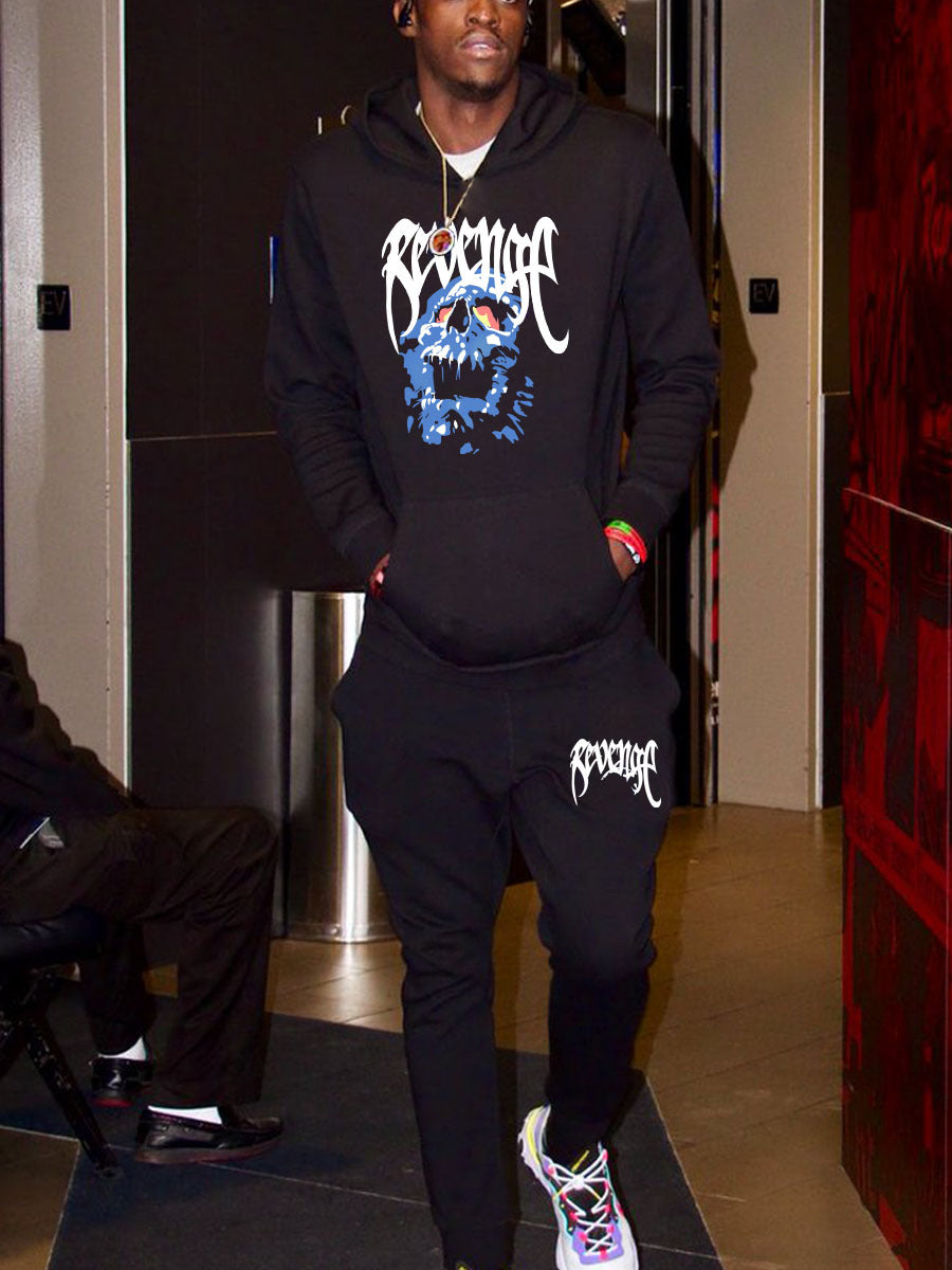 Herren Kapuzenpullover und Jogginghose Set mit künstlerischem Skull-Motiv Drune