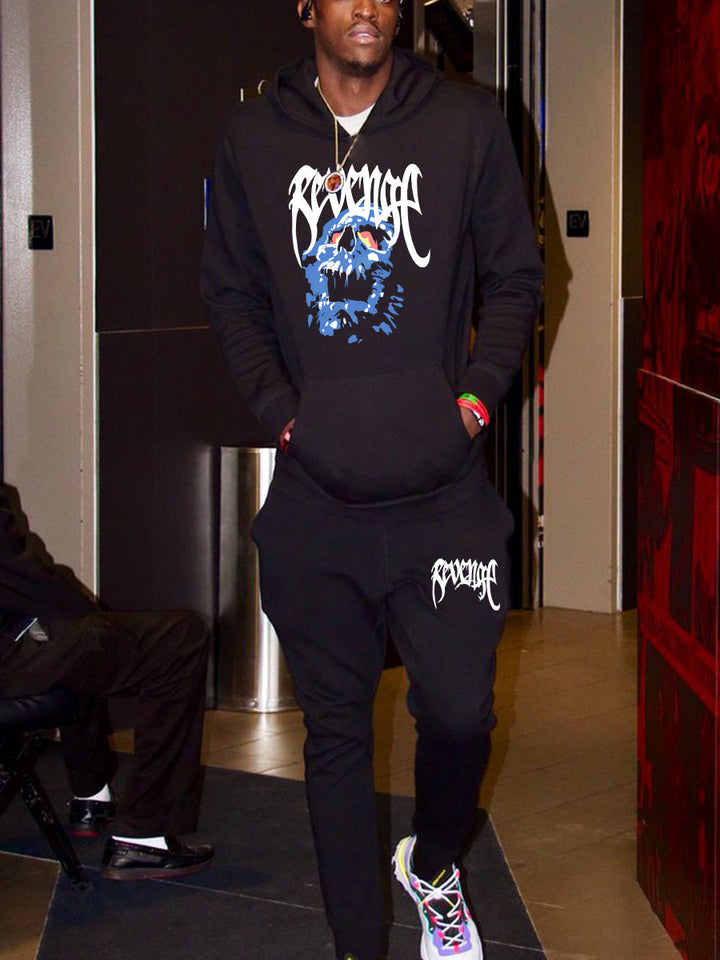 Herren Kapuzenpullover und Jogginghose Set mit künstlerischem Skull-Motiv Drune