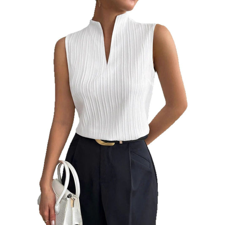 Damen Elegantes Top mit Stehkragen und feinen Plisseefalten Drune