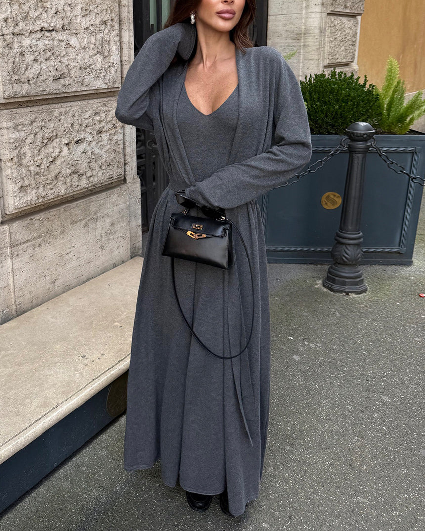 Drune | Strick Strickjacke mit Langen Ärmeln und Satz Aus Trägerkleid