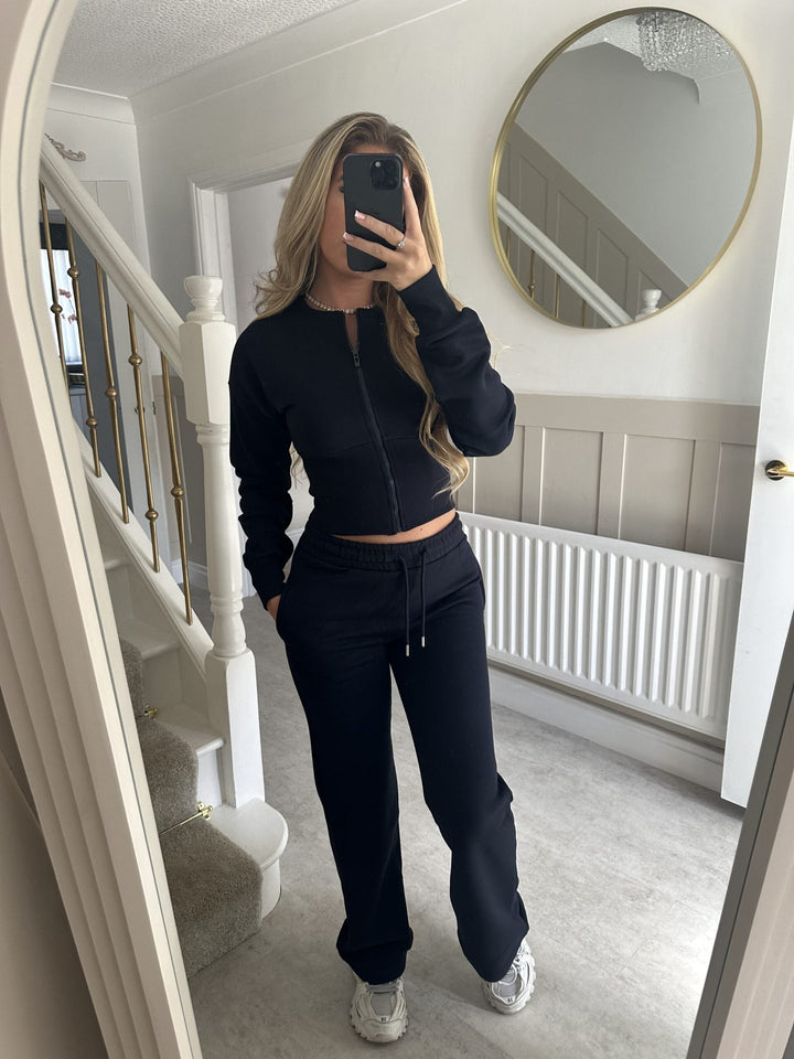 Damen lässiges Zweiteiler-Set mit cropped Jacke und bequemen Pants Drune