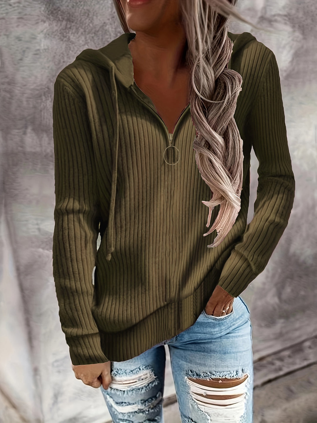 Damen Zip-Hoodie mit Rippstruktur und praktischen Details Drune