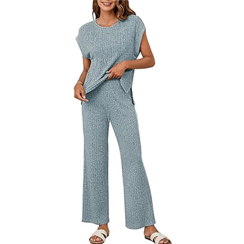 Damen Bequemes Strick-Loungewear-Set mit weiten Ärmeln und lockerer Passform Drune