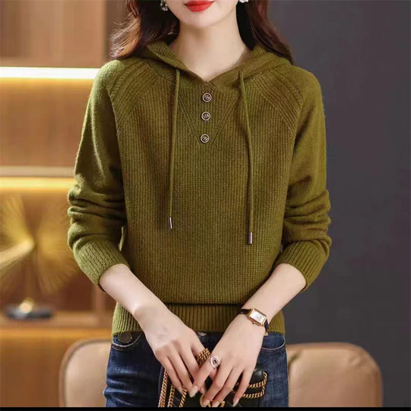 Damen Hoodie mit Knopfdetails und lässigem Schnitt Drune
