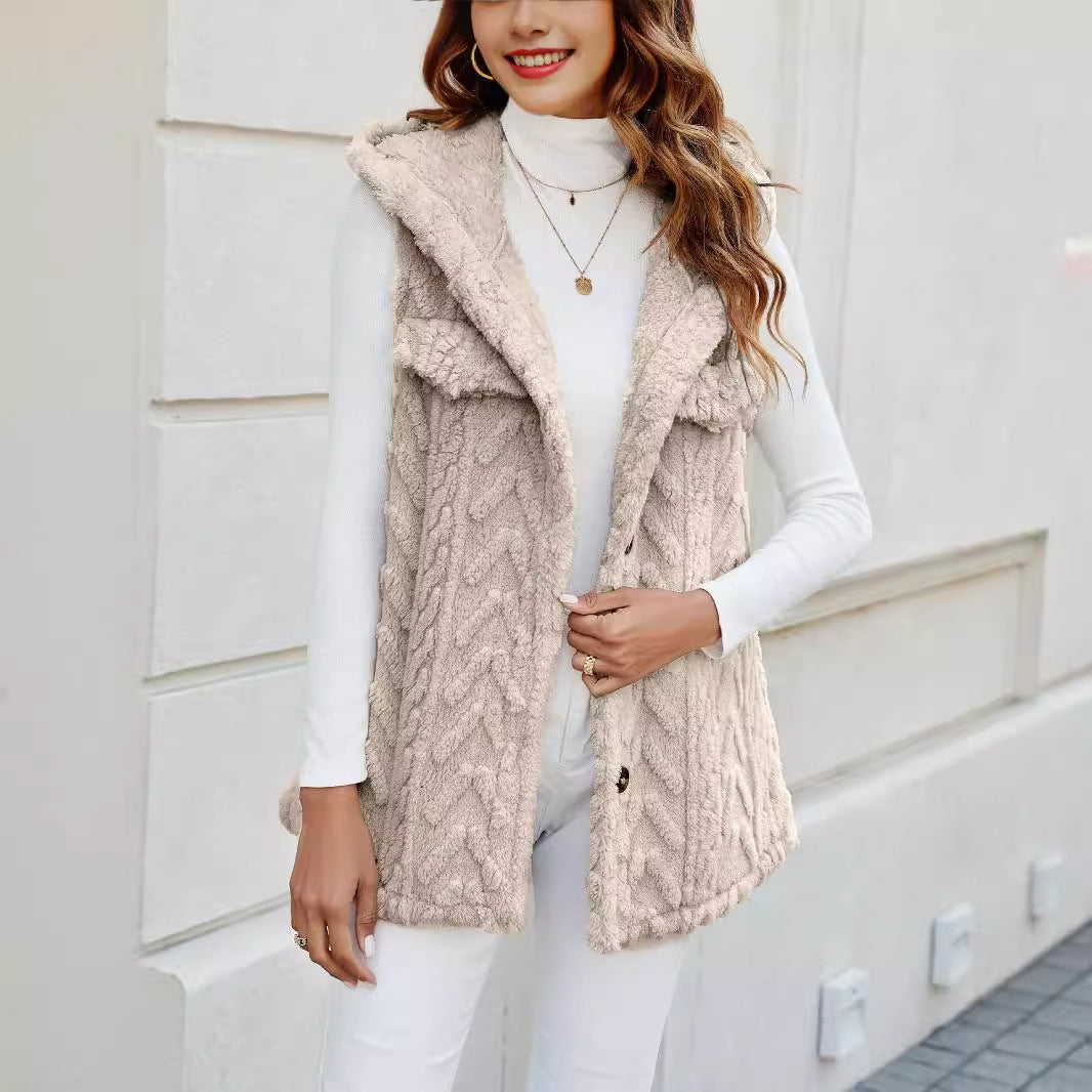 Damen Strickweste mit Kapuze und Taschen Drune