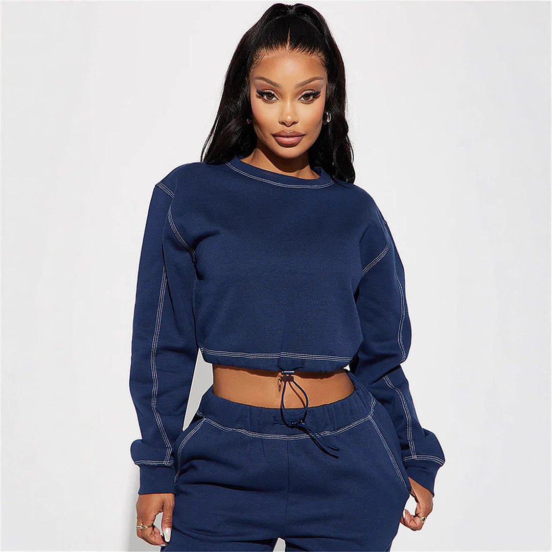 Damen Bequemer und stylischer Freizeitanzug mit Crop-Oberteil Drune