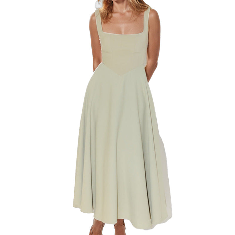 Damen Maxikleid mit elegantem quadratischen Ausschnitt und fließendem Rock Drune