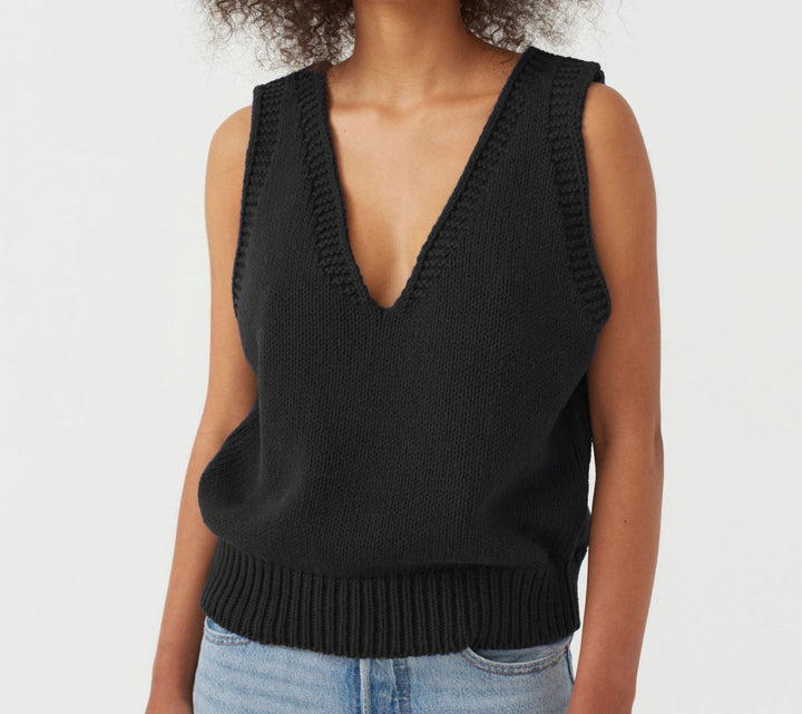 Damen stylischer Stricktop mit tiefem V-Ausschnitt und breiten Trägern Drune