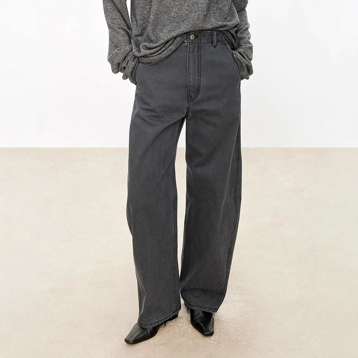 Damen weite Denim-Hose mit hohem Bund und komfortablem Schnitt Drune