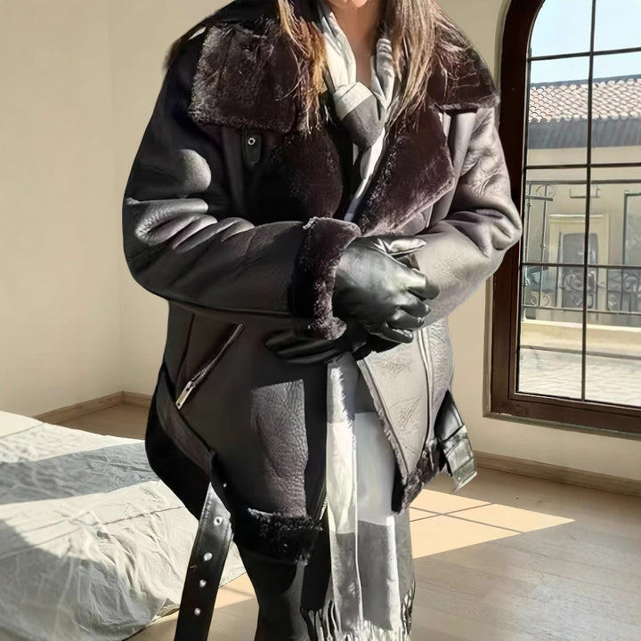 Damen trendige und funktionale Oversize-Jacke mit abnehmbarer Kapuze Drune