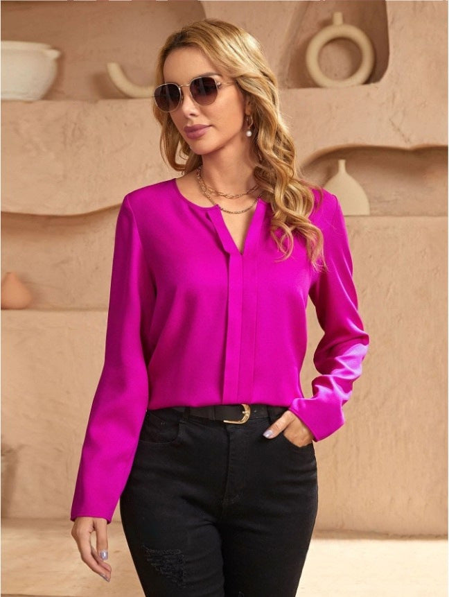 Drune | Damen Satinbluse Imitation Seide Shirt