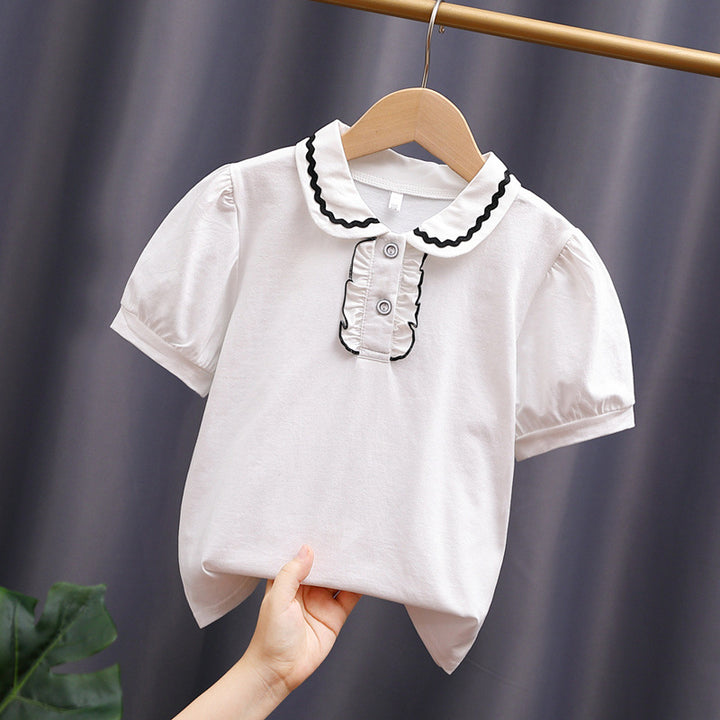 Damen T-Shirt mit dekorativem Rüschenausschnitt Drune