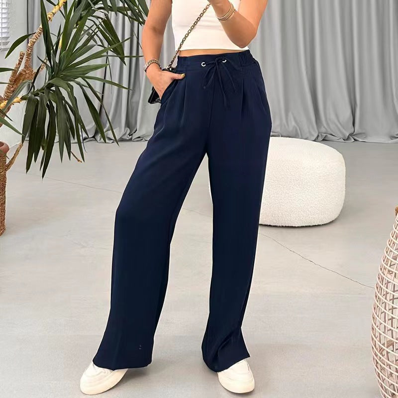 Damen Weite Freizeithose mit elastischem Bund und verstellbarem Kordelzug Drune