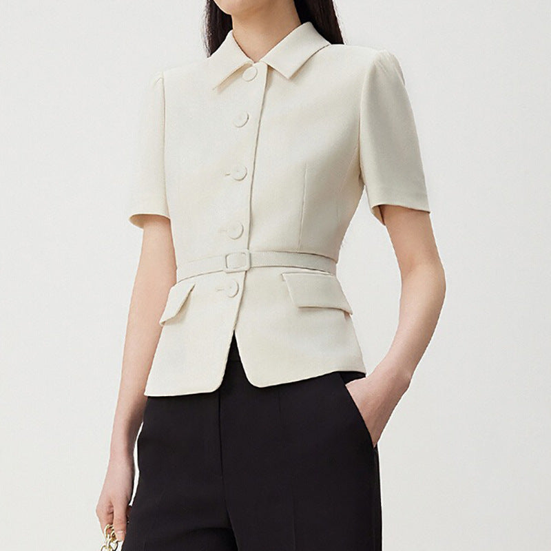 Damen Kurzarm Tailored Blazer mit Gürtel Drune