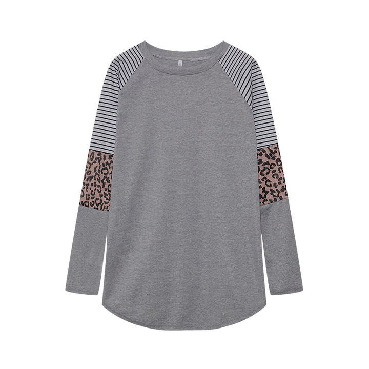 Damen Sportliches Langarmshirt mit tierischem Muster und modernem Streifendesign Drune