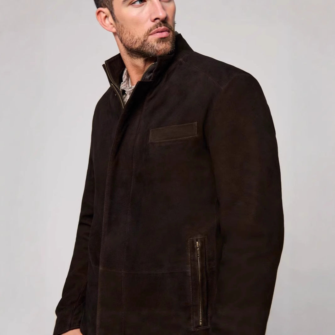 Herren Wildlederjacke im klassischen Schnitt mit Stehkragen und praktischen Taschen Drune