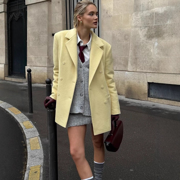 Damen eleganter Oversized-Wollmantel mit doppelter Knopfleiste und praktischen Taschen Drune