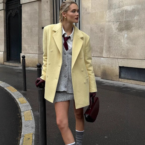 Damen eleganter Oversized-Wollmantel mit doppelter Knopfleiste und praktischen Taschen Drune
