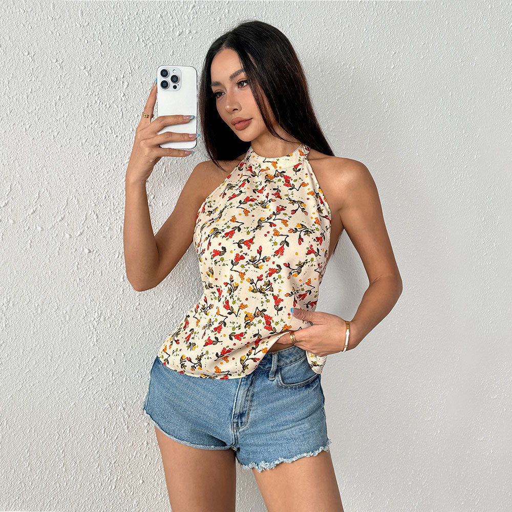 Damen Haltertop mit floralem Design und schwingendem Saum Drune