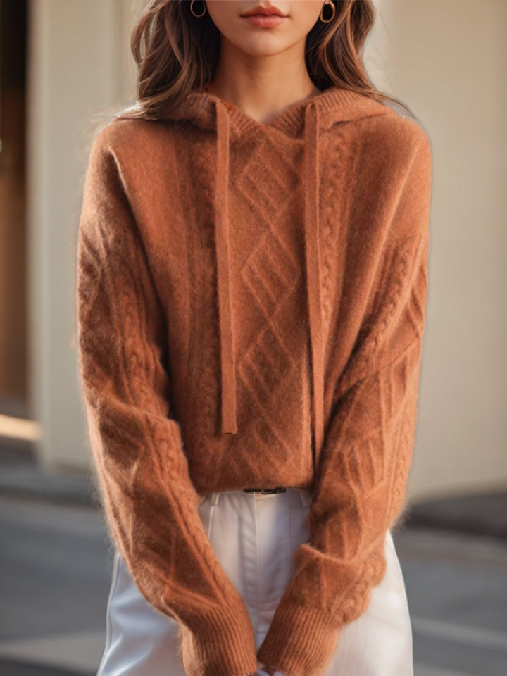 Damen nan kuscheliger Kapuzenpullover aus Kaschmirmischung mit Zopfmuster und Oversize-Schnitt Drune