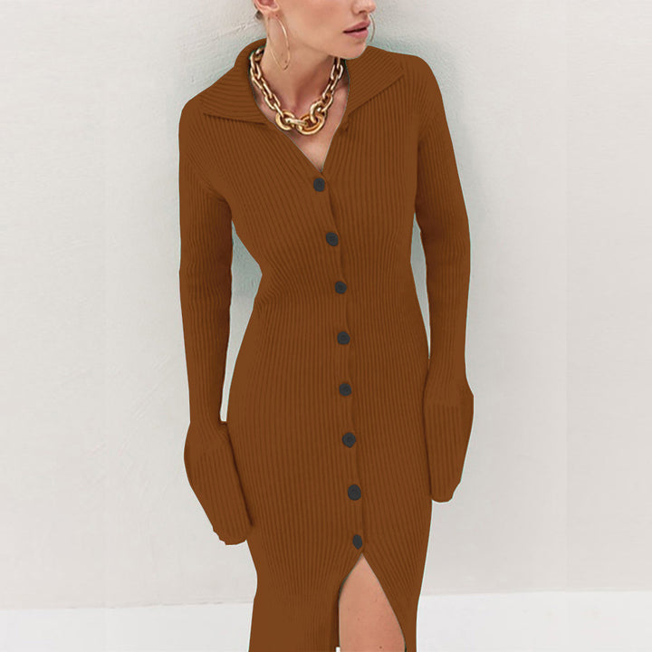 Damen Ribbed Knit Kleid mit Knöpfchen und Seitenriegel Drune