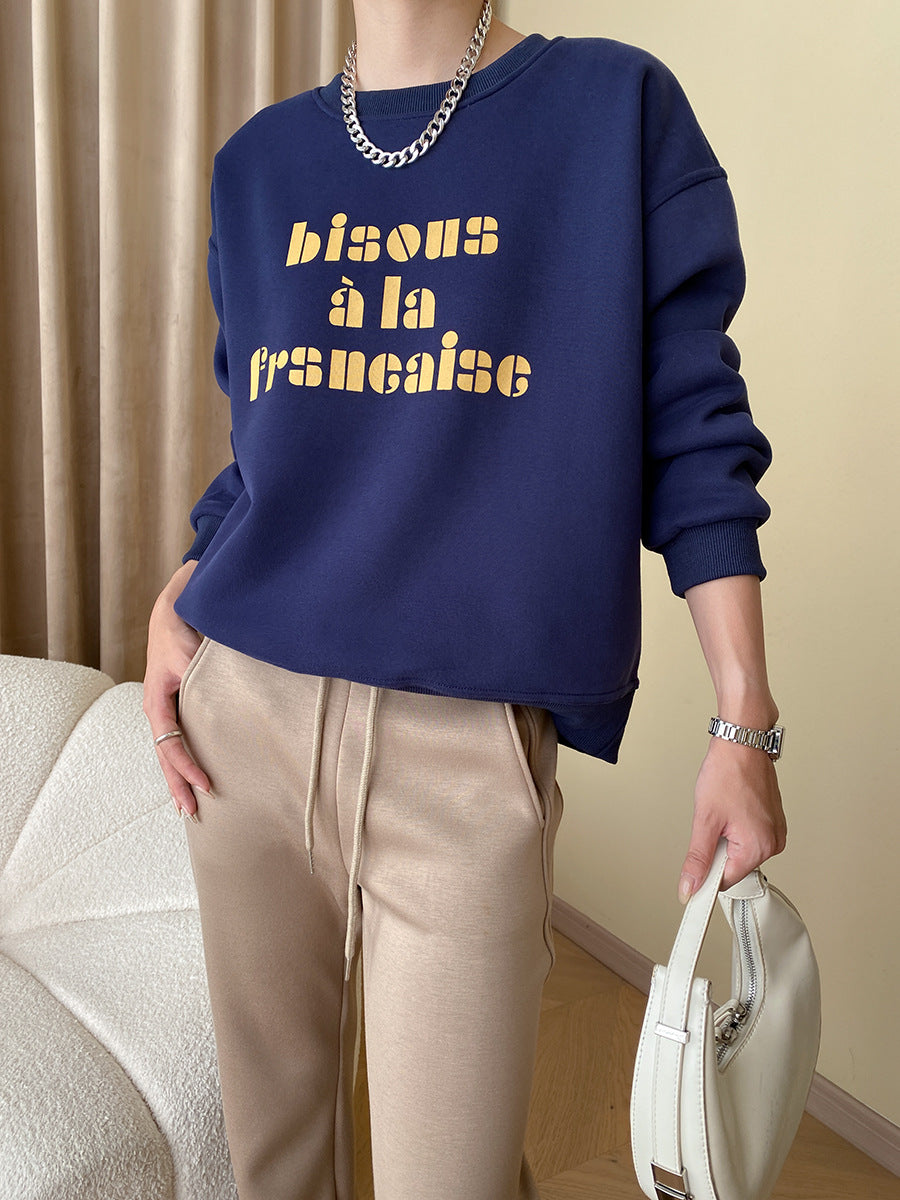 Damen lässiger Sweatshirt mit kreativem Schriftzug Drune