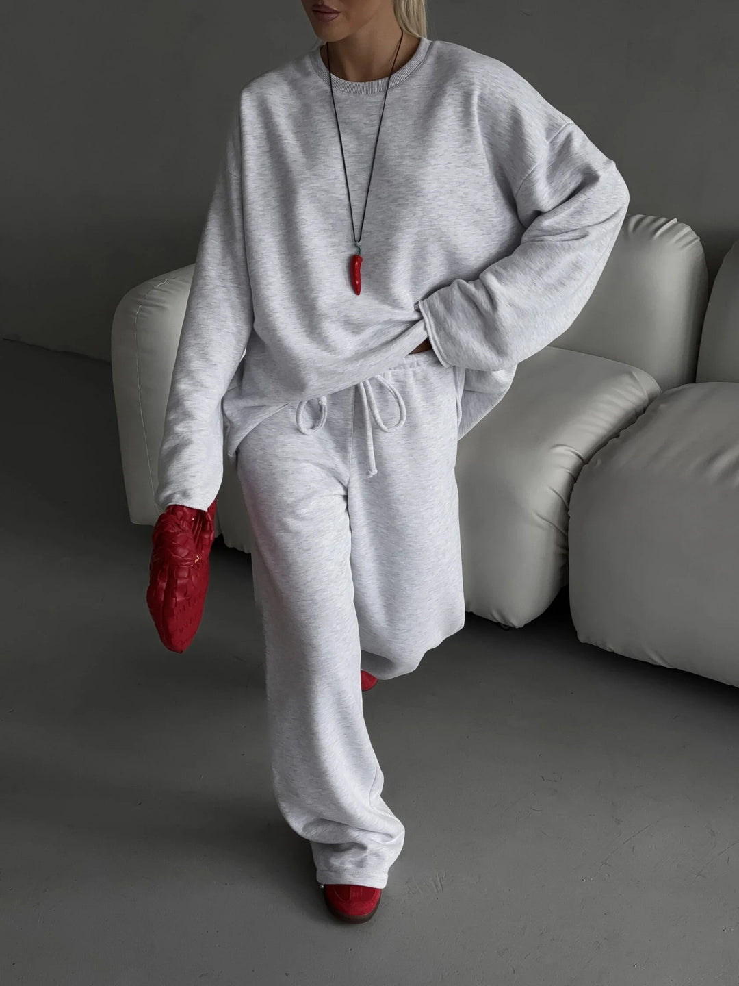 Damen gemütliches Sweat-Set mit weitem Schnitt und elastischem Bund Drune