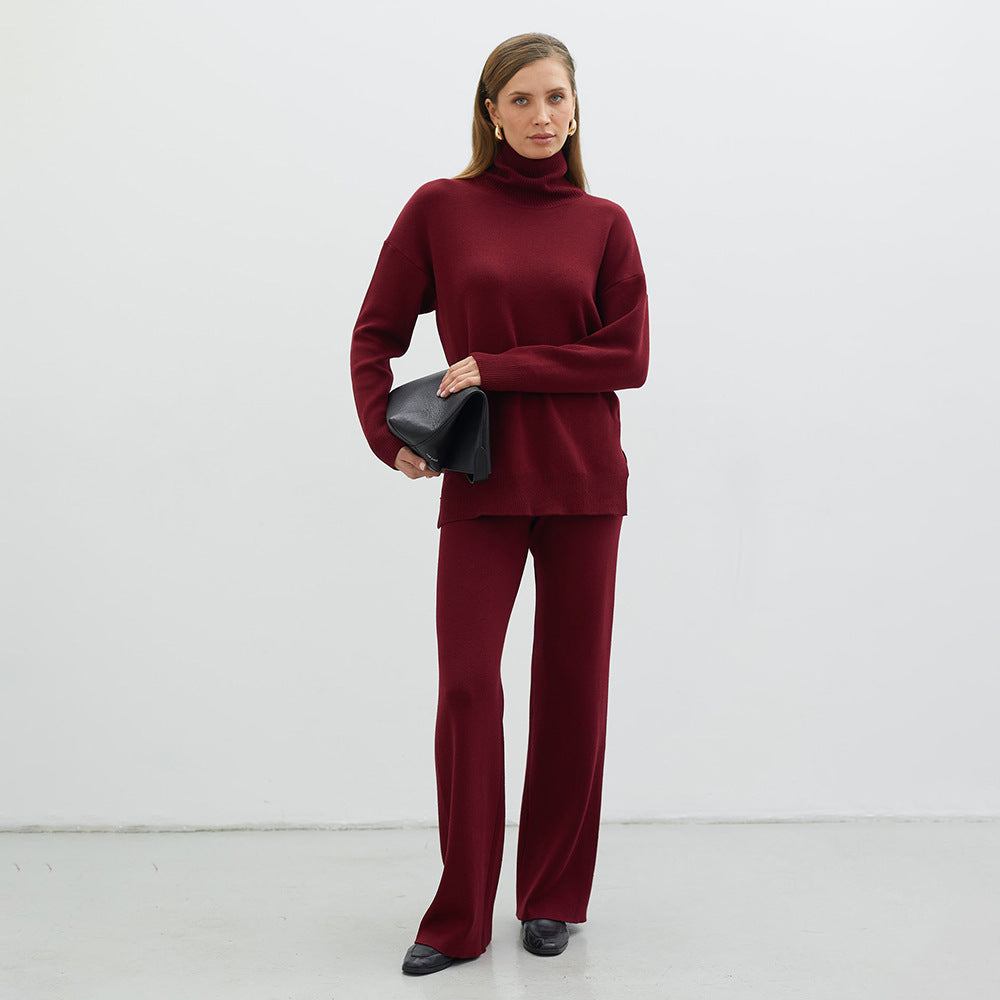 Damen Weit geschnittenes Strick-Pullover-Set mit hohem Kragen und komfortabler Passform Drune